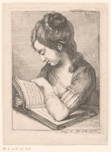 Young Woman Reading at a Table, Her Elbow Resting on a Book by Angelica Kauffmann