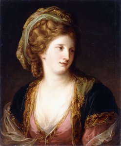 Portrait of the Artist, Bust Length, Wearing a Pink Dress and a Gold Embroidered Blue Robe