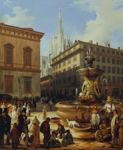 Street View of Milan, with the Cathedral in the Background