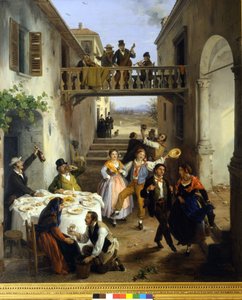 Wedding dinner in the courtyard by Angelo Inganni