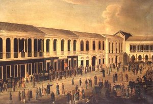 A View of the Hongs on the Waterfront at Canton, c.1825 by Anglo Chinese School