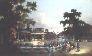 Chinese Garden with Three Ladies by Anglo Chinese School
