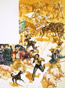 A man runs through the streets of San Francisco announcing the discovery of gold by Angus McBride