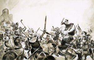 Moorish warriors attacking Spanish forces in 711 by Angus McBride