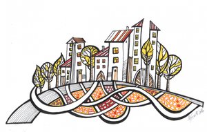 Vibrant Hillside Town