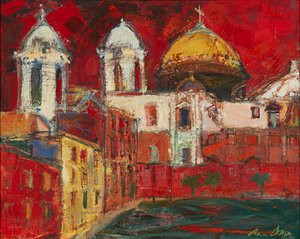 Cadiz Cathedral And Buildings, Red Sky