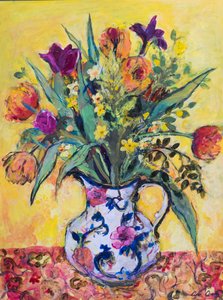 Jug of Spring Flowers on a Yellow Ground by Ann Oram