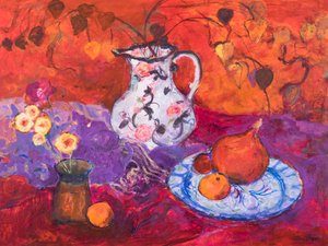 Red Still Life with Chinese Lantern