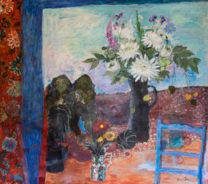 Still Life with Flowers and a Blue Chair