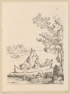 River Landscape with a Boat Rowed by a Woman, Cabinet du Roy (series title on object) by Anne Claude Philippe Caylus