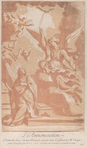 The Annunciation with the Virgin Kneeling at Left and Gabriel Appearing at Right by Anne Claude Philippe de Caylus
