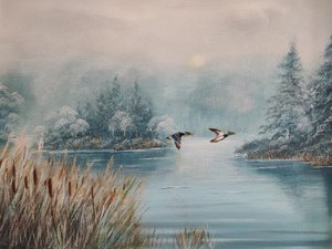 Ducks Over Winter Lake