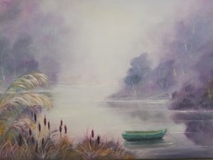 Misty Lake Rowboat by Annette Armitage