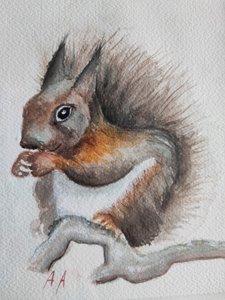 Watercolor Forest Squirrel by Annette Armitage