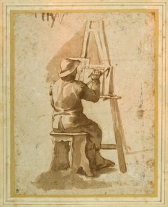 A young painter seated at his easel