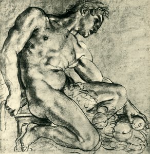 A Seated Ignudo with a Garland, 1598-1599