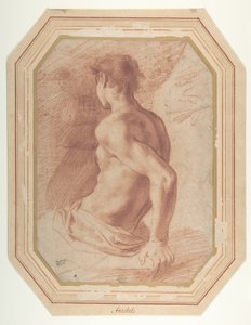 Back View of a Seated Nude Youth Facing Left by Annibale Carracci