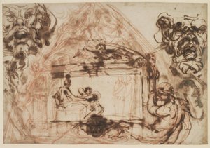 Draft for the Decoration of a Vault. For Galleria Farnese, Palazzo Farnese in Rome. Also Draft for Two Mascheroni