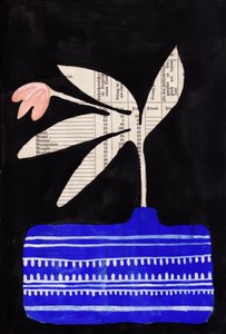 Blue Vase Pink Flower by Annick