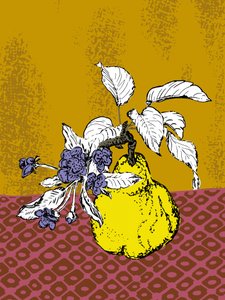 Quince and Purple Blooms