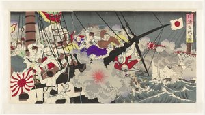 Depiction of the Naval Battle during the First Sino-Japanese War by Anonymous