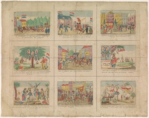 Sheet with 9 Depictions of Historical Events in the Years 1813-1814