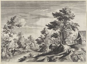 Tree-Rich River Landscape with Some Buildings