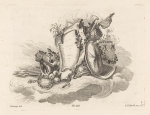 Cartouche with Weapons