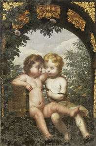 Christian Allegory with Two Children with a Bible and Snake