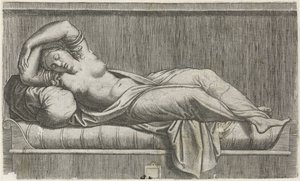Cleopatra half-naked lying on bed