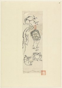 Three Playing Moles and a Frog by Anonymous