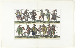 Double Plate with Thirteen Armed Citizens in Uniform According to the Fashion in Antwerp, ca. 1580