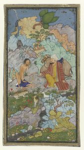 Episode from the Love Story of Laila and Majnun, the Emaciated Majnun Sitting in a Landscape with a Man and His Camel by Anonymous