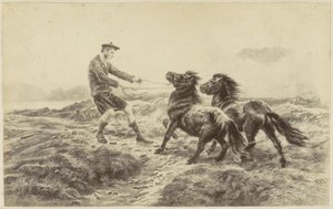 Photoreproduction of a print of a Scottish Man with Two Ponies