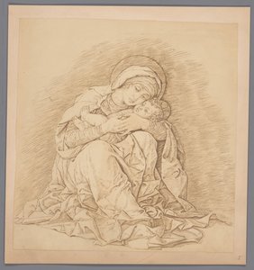 Photoreproduction of the Engraving Seated Madonna with Child by Andrea Mantegna