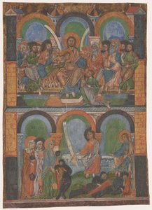 Fragment of a Liturgical Book: The Last Supper and the Three Women at the Empty Tomb by Anonymous