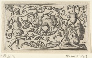 Frieze with Lion (Friezes with Grotesques, Cartouches, Fantasy Creatures, Animals, and Foliage) by Anonymous