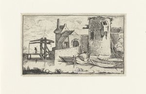 Building with Dilapidated Tower at a Drawbridge