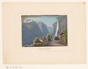 View of Staubbach and the Staubbach Waterfall (View of Staubbach in Lauterbrunnen) by Anonymous
