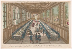 View of the Dining Room of the Hôtel des Invalides in Paris with a Group at a Meal
