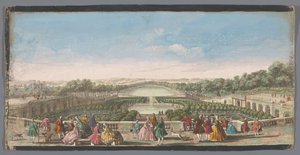 View of the orange trees in front of the Orangerie of the Palace of Versailles