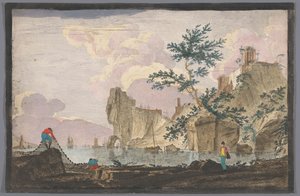 View of a harbor with rocks by Anonymous