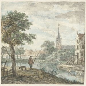 View of a City with an Angler in the Foreground