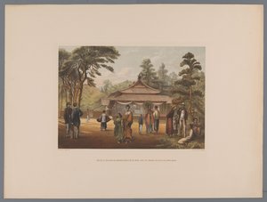 View of the House of the Mayor of Mogi Vue de la maison du Bourcuemaitre de Moci sur les bords du Golfe de Sima-Bara (series title: Souvenir du Japon vues d