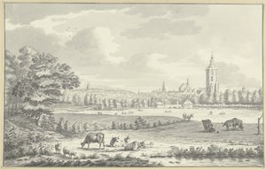 View Over Meadows to a City by Anonymous