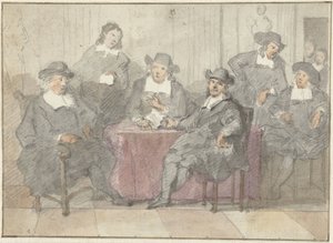 Group Portrait of Six Gentlemen Sitting and Standing Around a Table by Anonymous