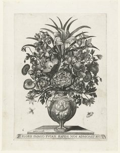 Grotesque Vase with a Cherub and Garlands (Vases with Flowers) by Anonymous