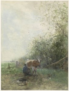 Shepherd and Shepherdess Resting with Their Flock by Water by Anonymous
