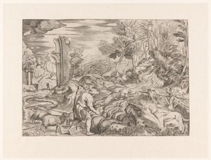 Shepherd with Flock of Sheep