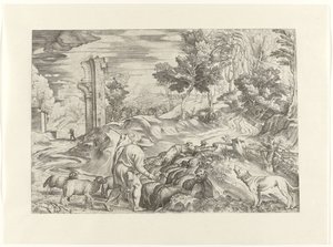 Shepherd with Flock of Sheep